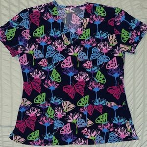 Colorful Floral Women's Scrub Top